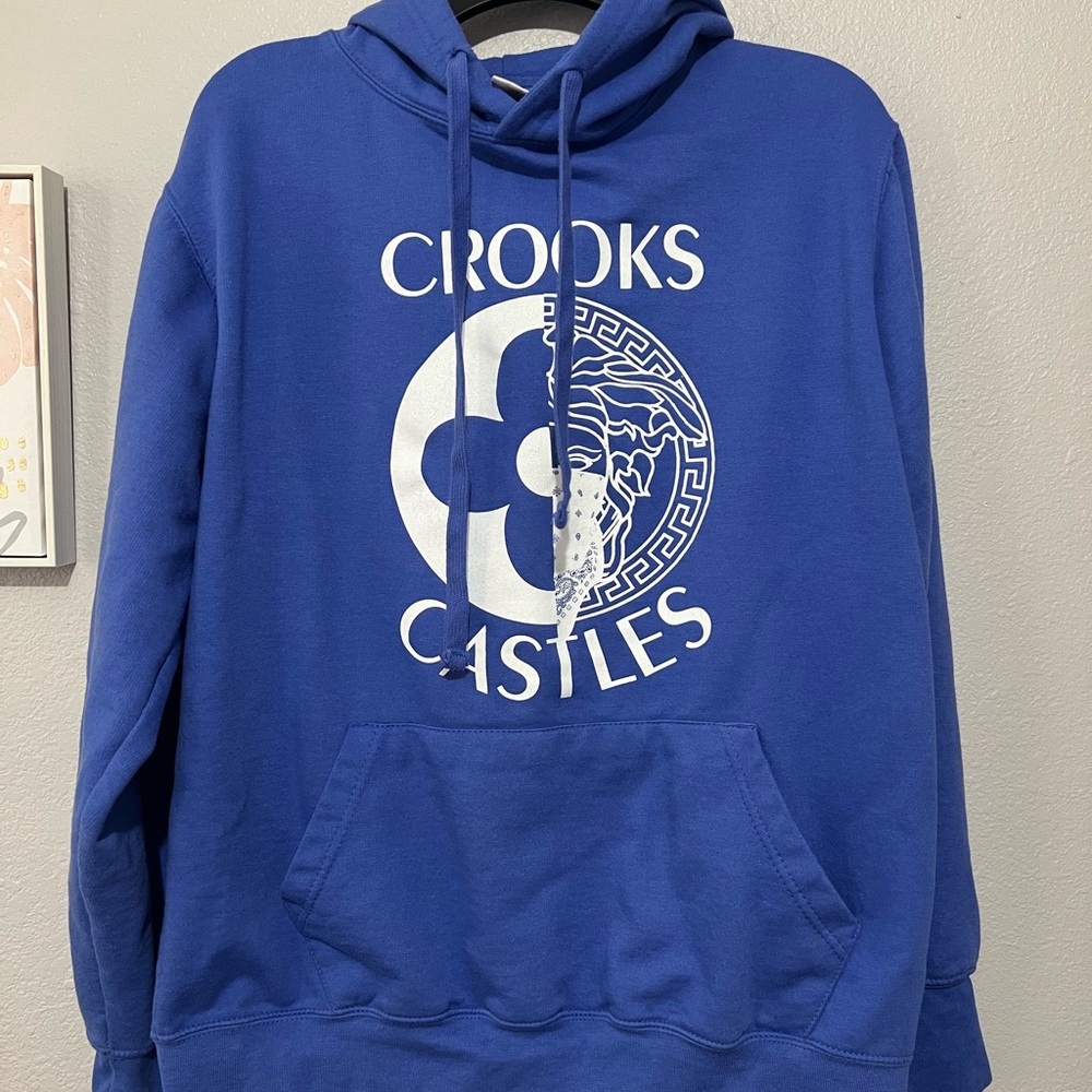 Crooks & Castles Blue and White Graphic Hoodie